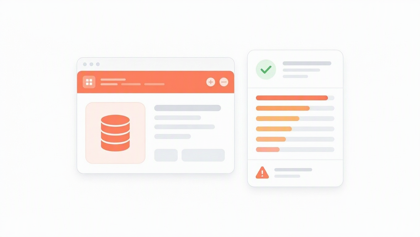 Base44 review 2026: an AI app builder window with a database icon next to a scored review card