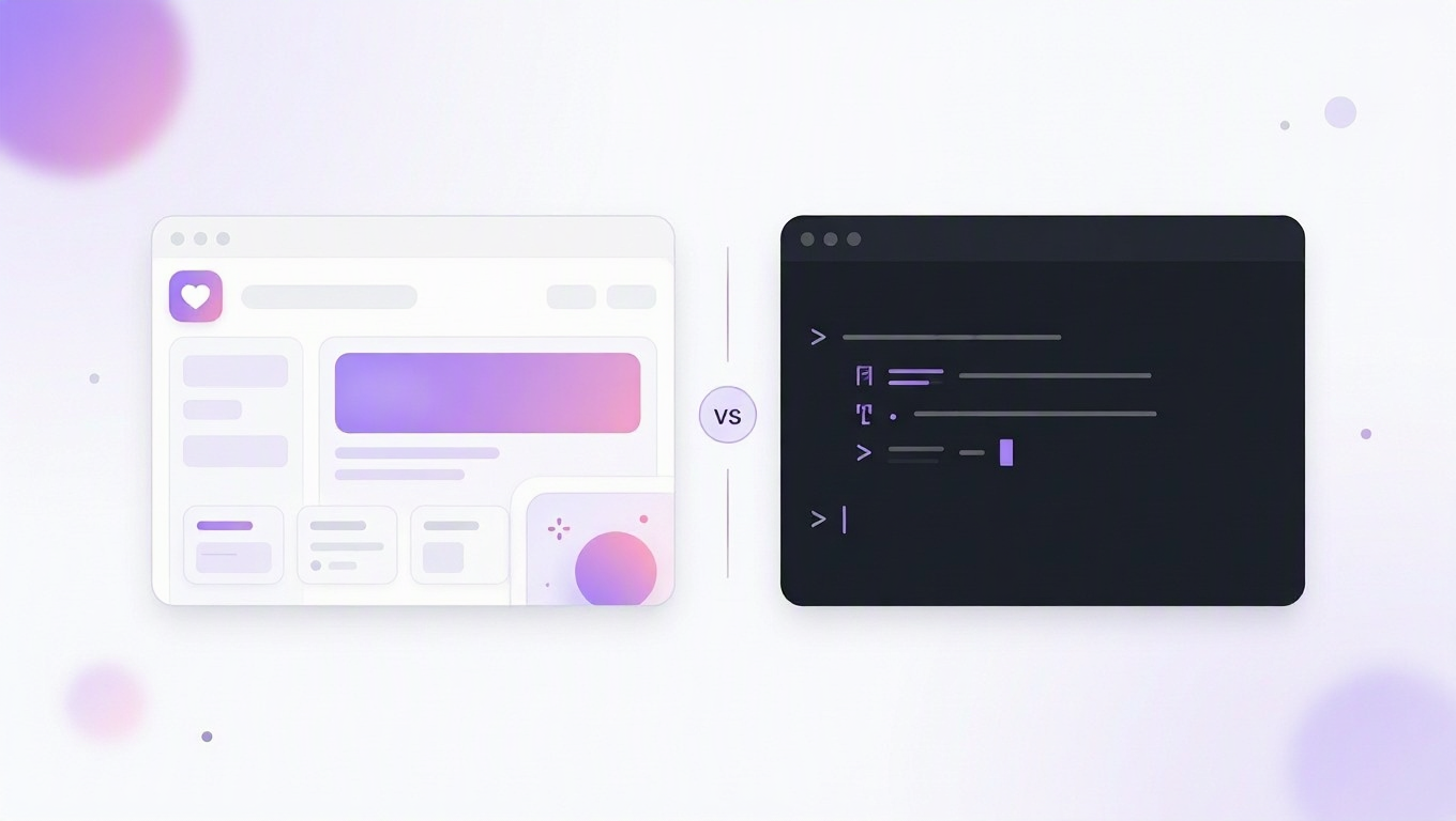 Lovable vs Claude Code 2026: an AI app builder window next to a coding agent terminal