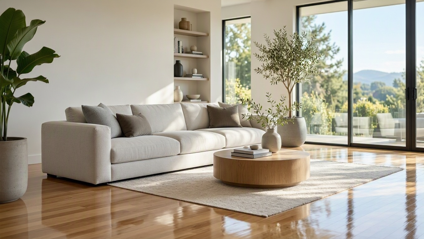 Bright and spotless modern residential living room showing high-end home cleaning results