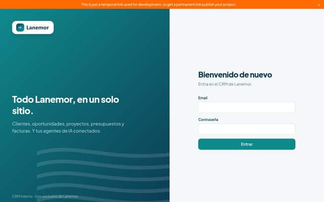 CRM Lanemor: pantalla de acceso con el lema «Todo Lanemor, en un solo sitio»